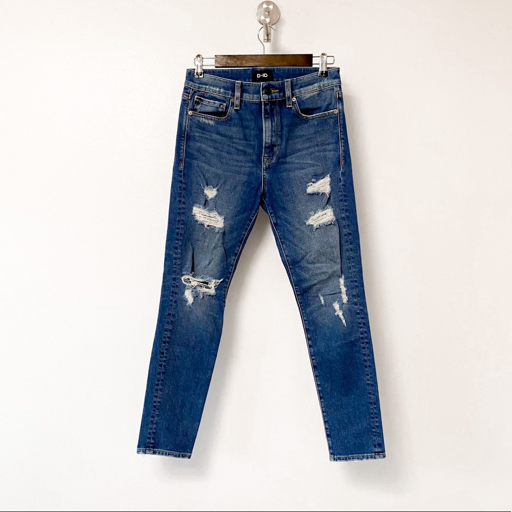 D-ID High Rise Distressed Y2K Holiday Casual Chic Skinny Jeans Medium Wash‎